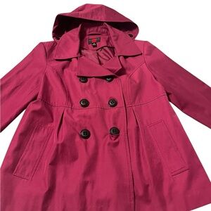Gallery Fuchsia Double-Breasted Hooded Trench Coat